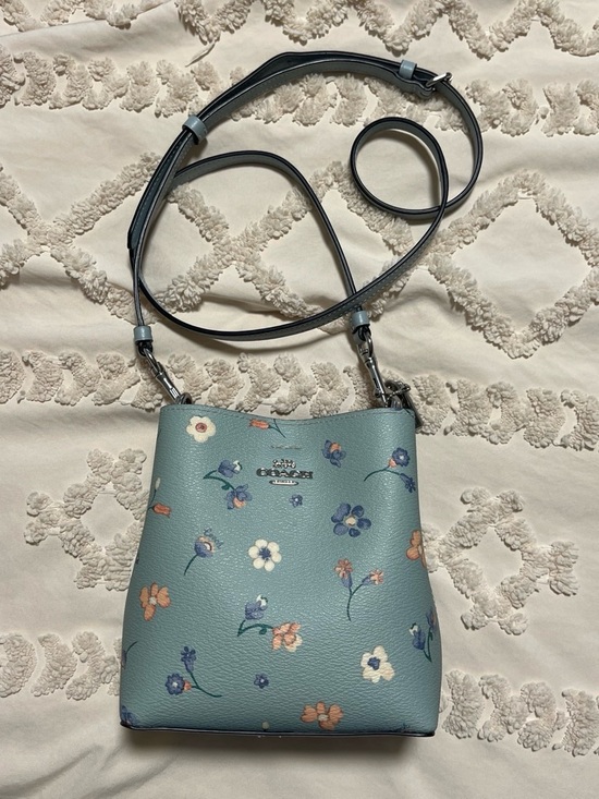 Coach Handbags - Coach Floral Pebble Leather Crossbody in Dusty Blue-Green with wallet